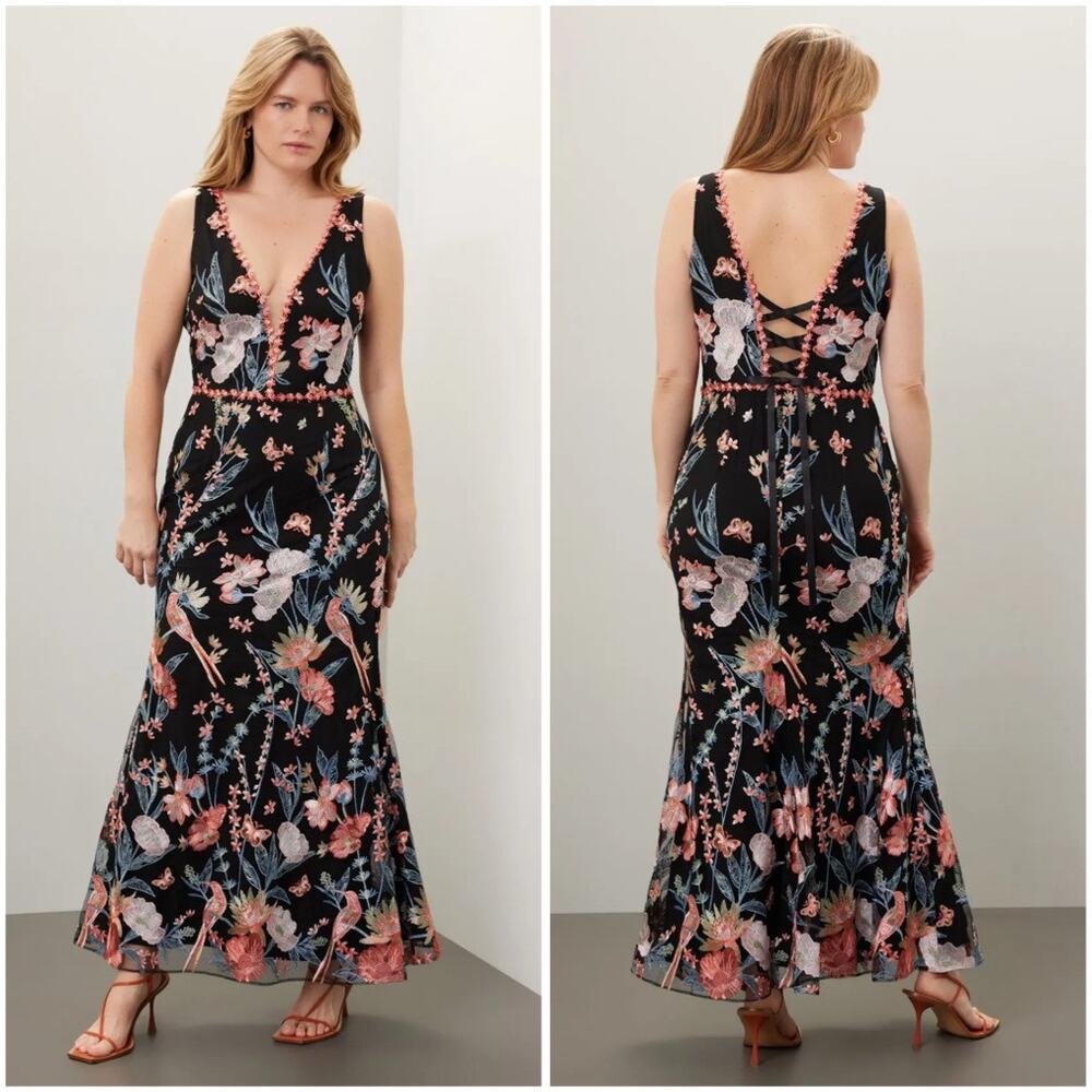 BHLDN Marchesa Notte Butterfly Embroidered Gown Floral Mermaid Midi Maxi Dress